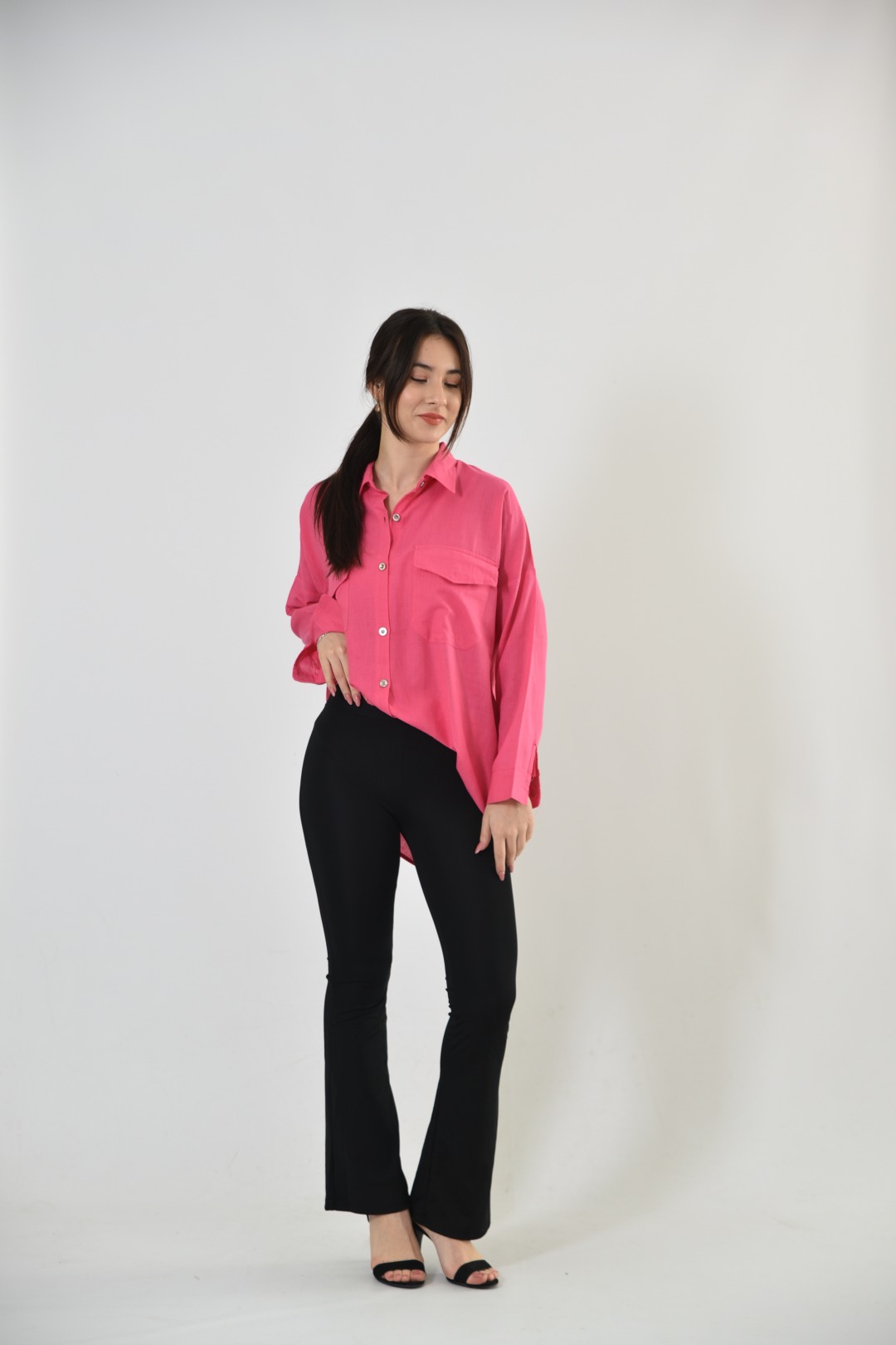 Larmina giyim Salaş keten pembe gömlek