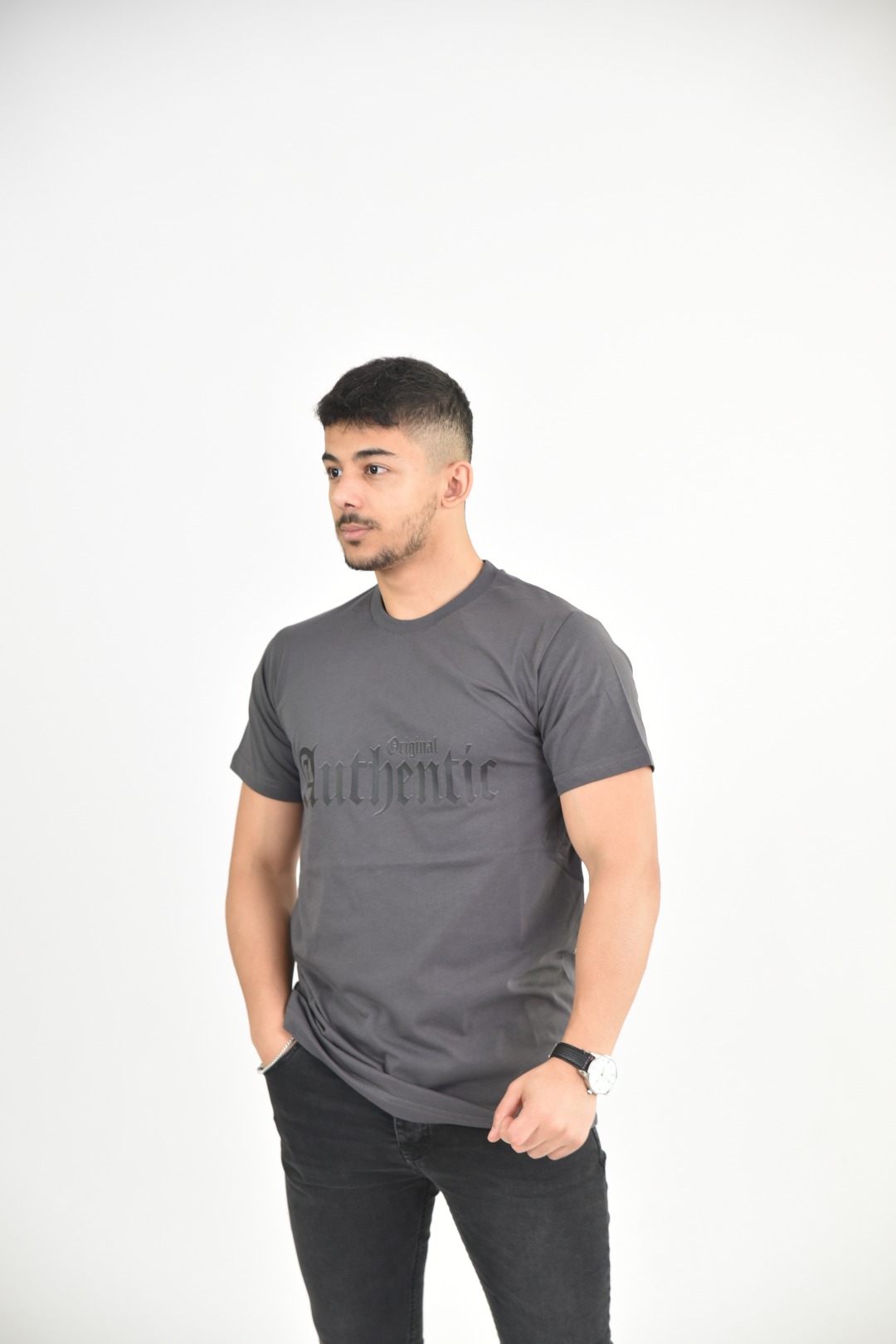 Larmina giyim Bisiklet yaka baskılı gri T-Shirt