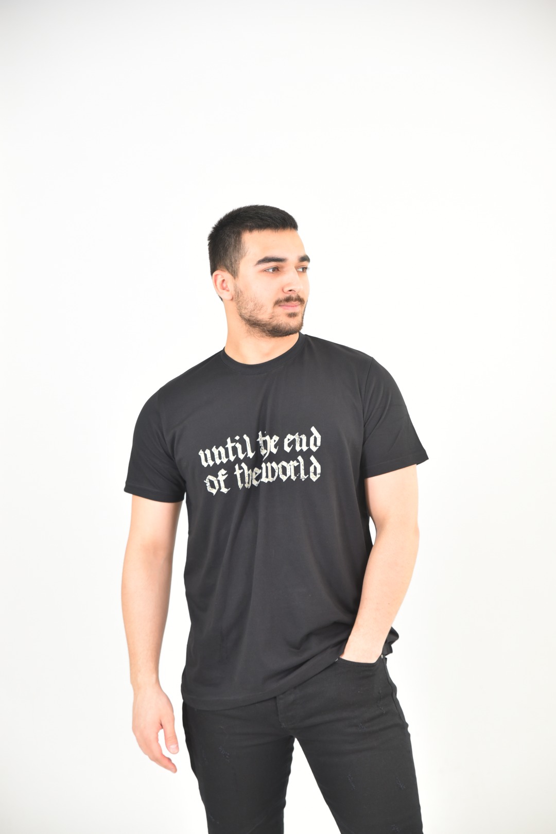 Larmina giyim Bisiklet yaka baskılı siyah T-Shirt
