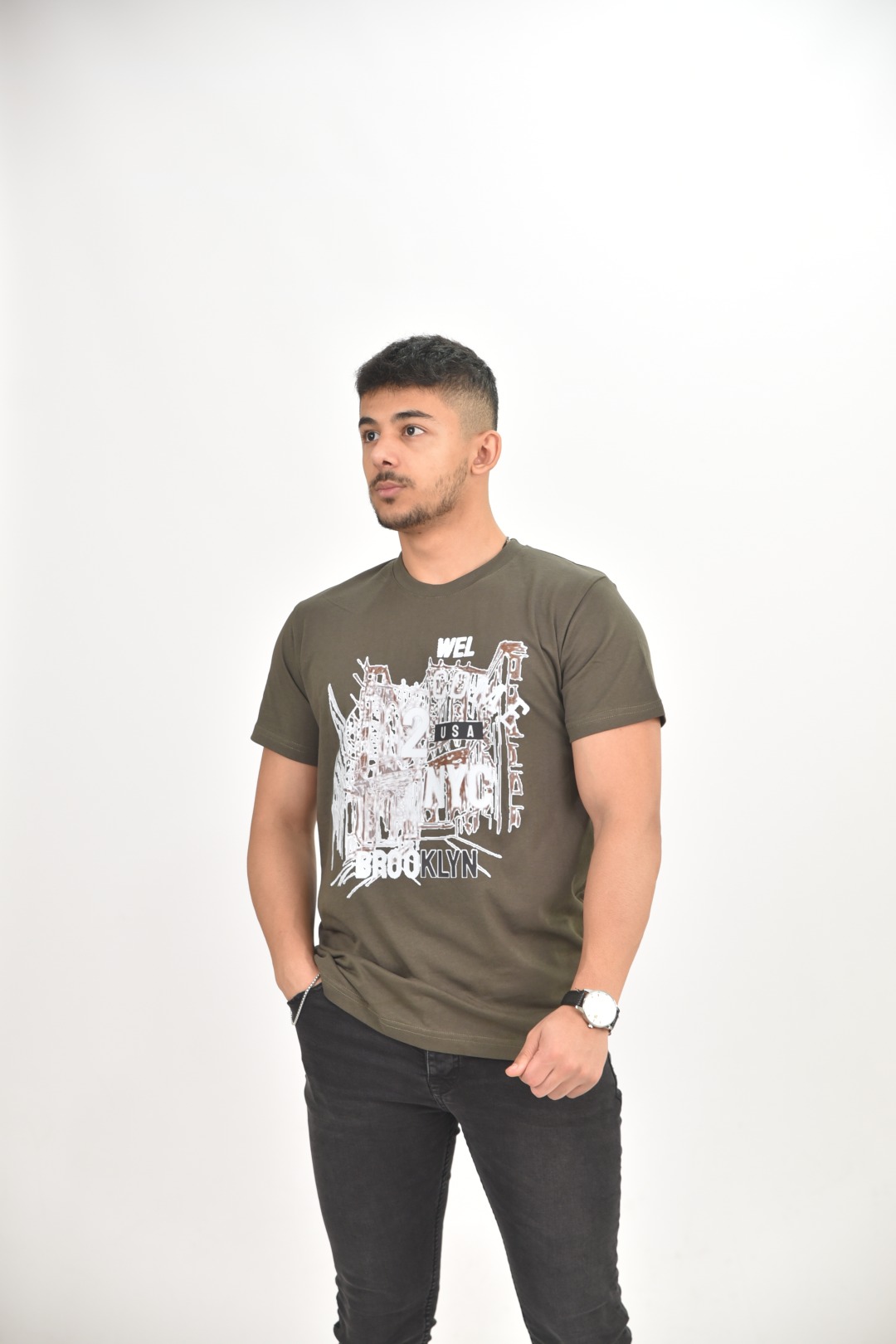 Larmina giyim Bisiklet yaka brooklyn baskılı yeşil T-Shirt