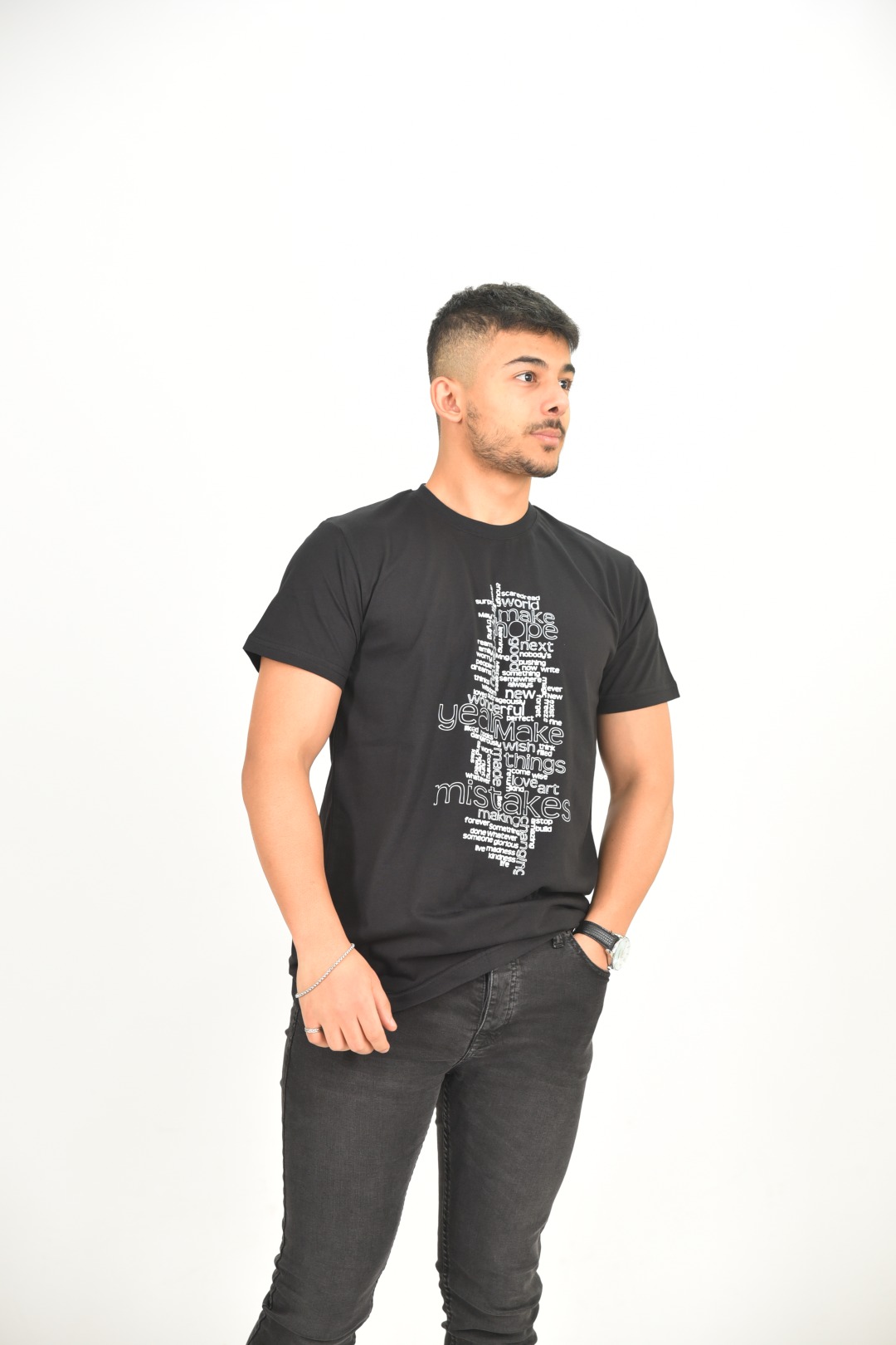 Larmina giyim Bisiklet yaka baskılı siyah T-Shirt